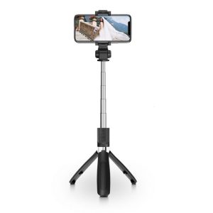 Tech-Protect L01S Bluetooth selfie stick, szelfi bot, háromlábú kitámasztó funkcióval, távirányítóval, fekete