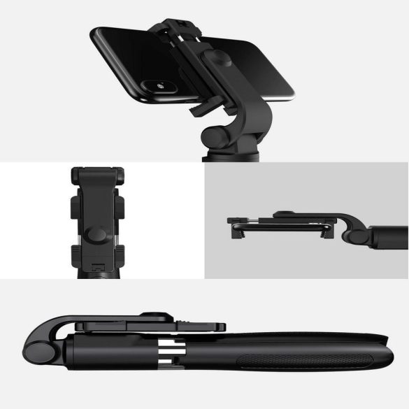 Tech-Protect L01S Bluetooth selfie stick, szelfi bot, háromlábú kitámasztó funkcióval, távirányítóval, fekete