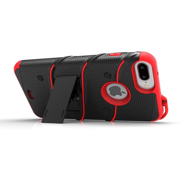 Zizo Bolt Cover iPhone 6S Plus/7 Plus/8 Plus ütésálló hátlap, tok és edzett üvegfólia, fekete-piros