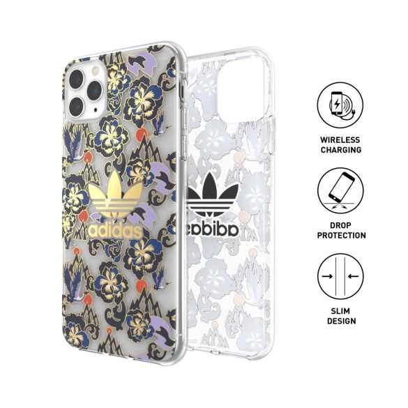 Adidas Original Clear case Birds and Flowers iPhone 11 Pro Max hátlap, tok, mintás, átlátszó-színes