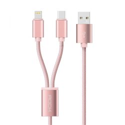   Rock 2 in 1 lightning/Type C, USB-C töltőkábel, 100cm, rozé arany