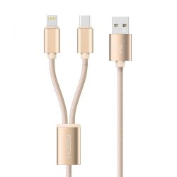   Rock 2 in 1 lightning/Type C, USB-C töltőkábel, 100cm, arany
