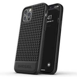   Diesel Moulded Case Premium Leather Studs iPhone 12/12 Pro hátlap, tok, fekete