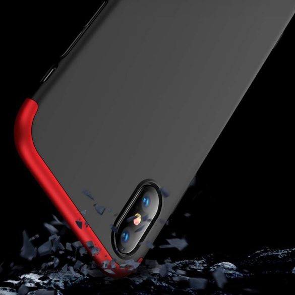 Full Body Case 360 iPhone Xs Max, hátlap, tok, fekete-piros