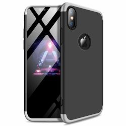   Full Body Case 360 iPhone Xr, hátlap, tok, logo szabadon, fekete-ezüst
