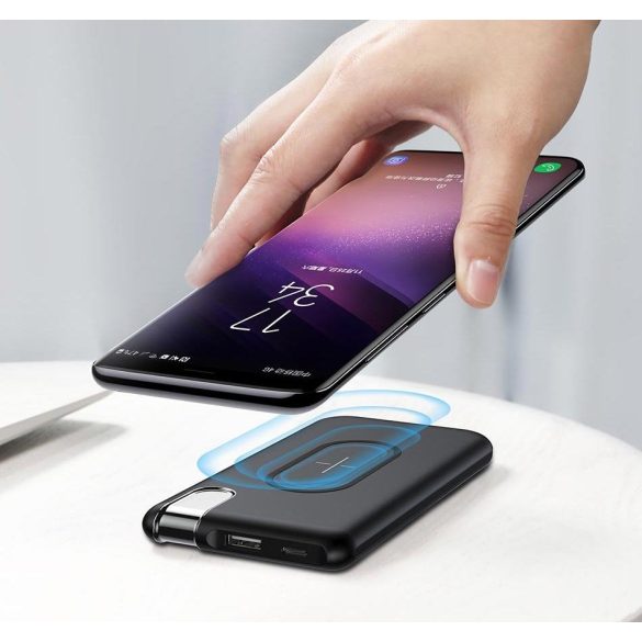 Baseus Thin Power Bank and Qi Wireless Charger, hordozható külső akkumulátor, 10000 mAh, vezeték nélküli Qi töltő, rózsaszín