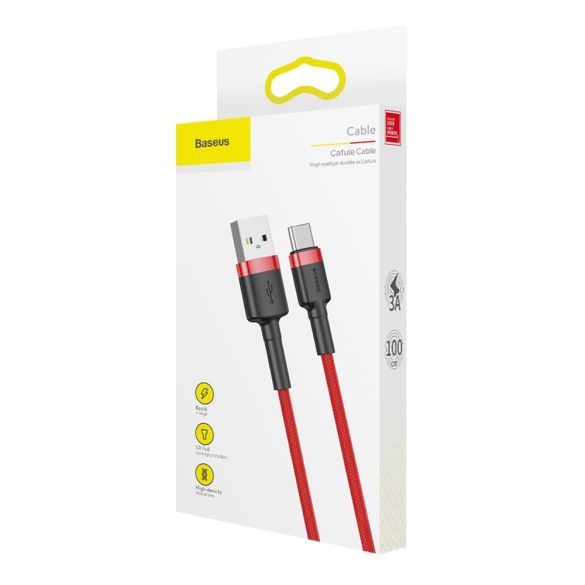 Baseus Cafule CATKLF-B09 USB USB-C adat- és töltőkábel, 3.0 gyorstöltés, 3A, 1m, piros