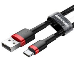   Baseus Cafule CATKLF-C91 USB-C adat- és töltőkábel, 3.0 gyorstöltés, 2A, 2m, fekete-piros