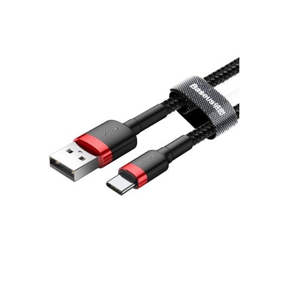 Baseus Cafule CATKLF-C91 USB USB-C adat- és töltőkábel, 3.0 gyorstöltés, 2A, 2m, fekete-piros