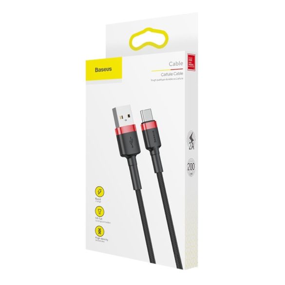 Baseus Cafule CATKLF-C91 USB USB-C adat- és töltőkábel, 3.0 gyorstöltés, 2A, 2m, fekete-piros