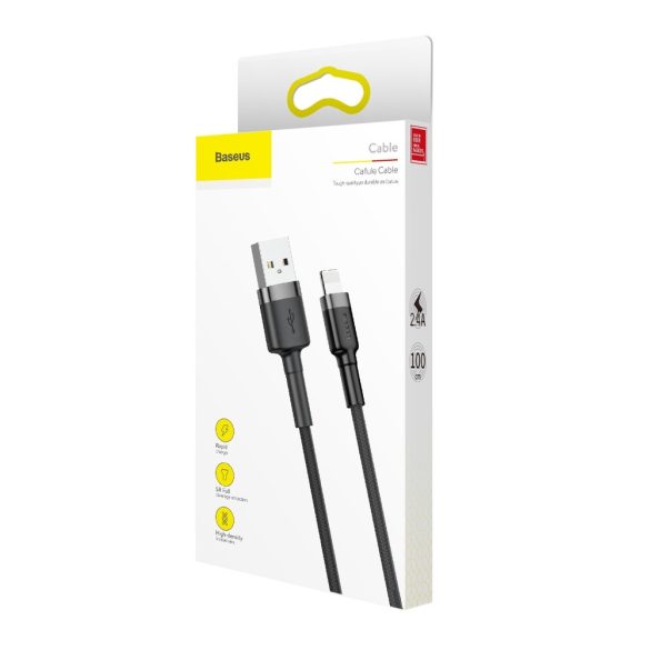 Baseus Cafule CALKLF-BG-1 USB Lightning adat- és töltőkábel, 3.0 gyorstöltés, 2.4A, 1m, fekete-szürke