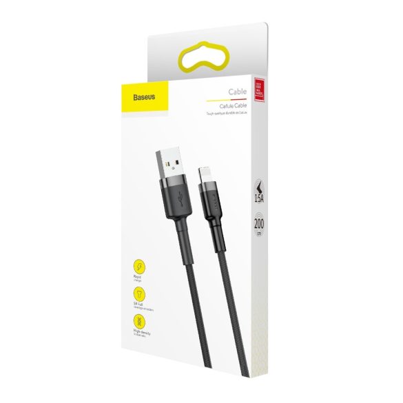 Baseus Cafule CALKLF-CG1 USB Lightning adat- és töltőkábel, QC 3.0 gyorstöltés, 1.5A, 2m, fekete-szürke