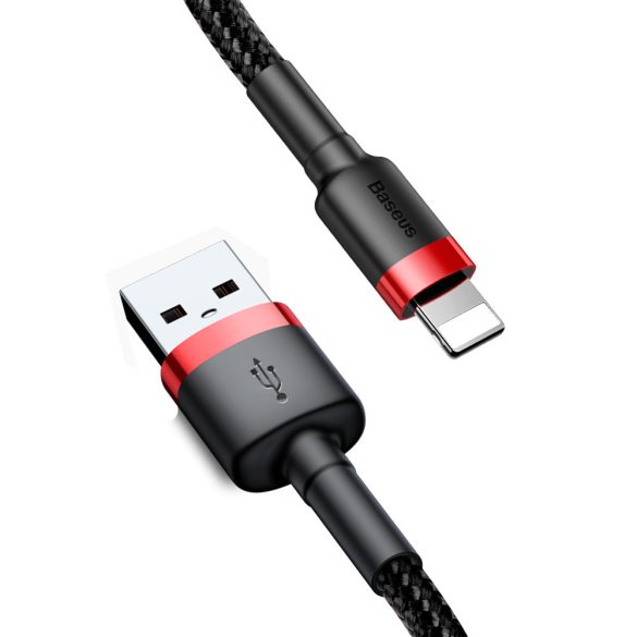 Baseus Cafule CALKLF-C19 USB Lightning adat- és töltőkábel, 3.0 gyorstöltés, 1.5A, 2m, fekete-piros