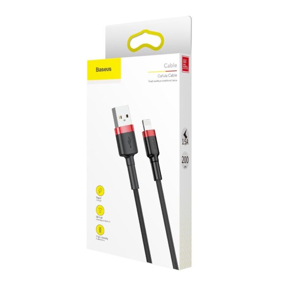 Baseus Cafule CALKLF-C19 USB Lightning adat- és töltőkábel, 3.0 gyorstöltés, 1.5A, 2m, fekete-piros