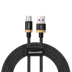   Baseus Purple Gold Red CATZH-BV1 USB Type-C adat- és töltőkábel, QC 3.0 gyorstöltés, 5A, 2m, fekete-arany