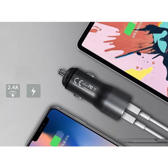 Remax RCC-221 univerzális autós töltő, 2xUSB, Quick Charge 3.0, 2.4A, 30W, fehér