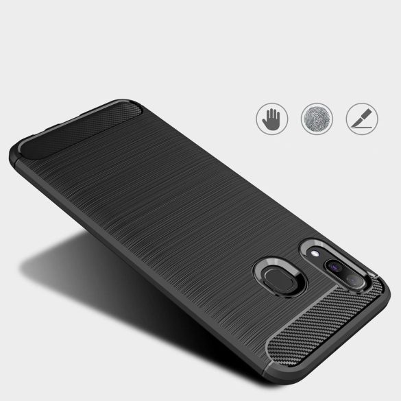 Carbon Case Flexible Samsung Galaxy A30 hátlap, tok, fekete