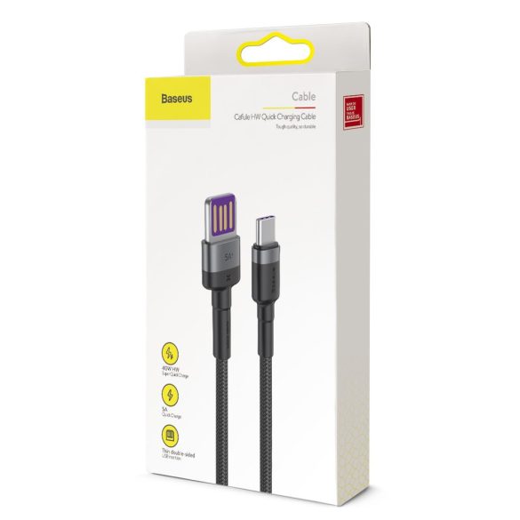 Baseus Cafule CATKLF-PG1 USB Type-C adat- és töltőkábel, QC 3.0 gyorstöltés, 5A, 1m, fekete-szürke