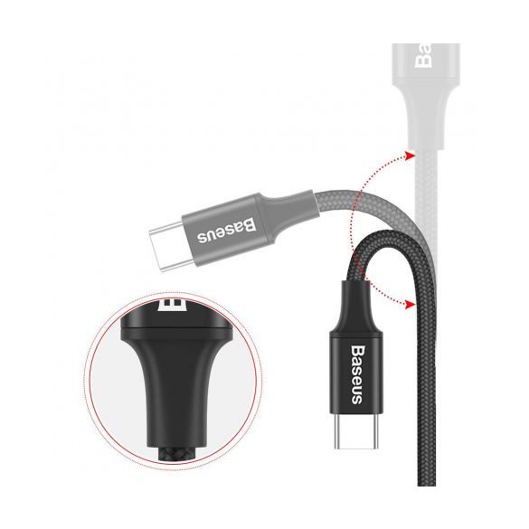 Baseus CATSU-C01 USB/USB-C adat- és töltőkábel, Led-es 2A, 2m, fekete