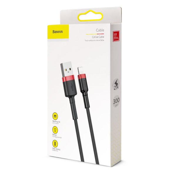 Baseus Cafule CALKLF-R91 USB Lightning adat- és töltőkábel, QC 3.0 gyorstöltés, 2A, 3m, fekete-piros