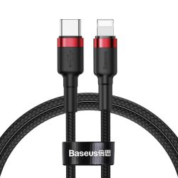   Baseus Cafule CATLKLF-91 Type-C Lightning adat- és töltőkábel, QC 3.0 gyorstöltés, 3A, 1m, fekete-piros