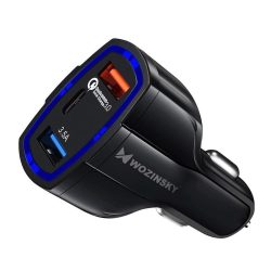   Wozinsky WCC-01 univerzális autós szivargyújtó töltő, gyorstöltő, 2xUSB, 1xUSB-C, fekete