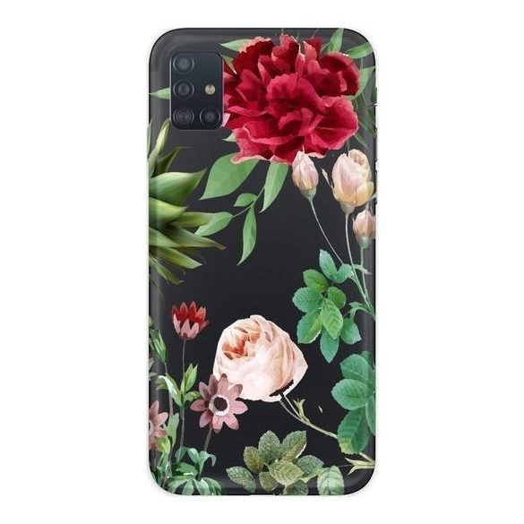 Casegadget Samsung Galaxy A71 5G piros virágok mintás, hátlap, tok, színes