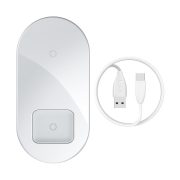   Baseus Simple 2in1 Wireless Charger for Smartphones and AirPods , vezeték nélküli töltő, 2A, 15W, fehér