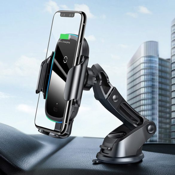 Baseus Smart 15W autós telefontartó és QI indukciós vezeték nélküli töltő, ezüst