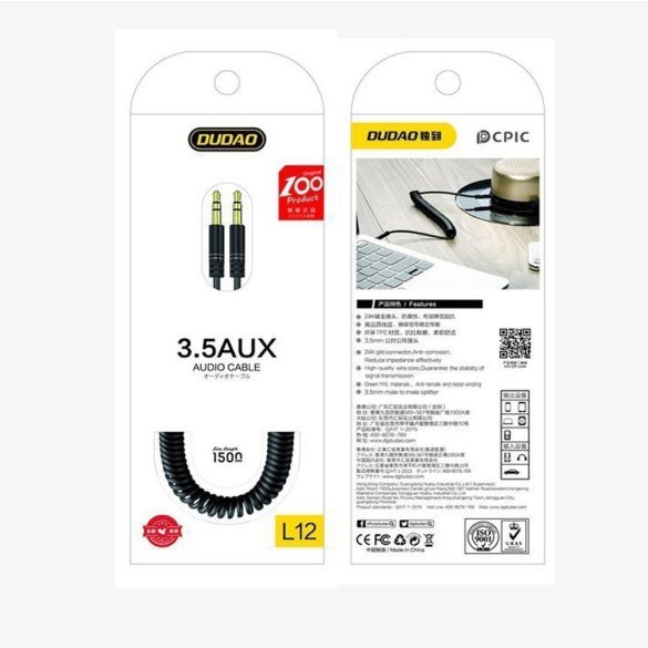 Dudao L12 AUX 3.5mm jack audió kábel, 1.7m, fekete