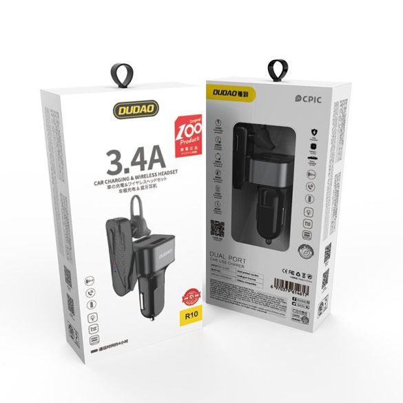 Dudao Car Kit 2xUSB autós szivargyujtó töltő, & Bluetooth headset, fekete