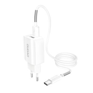 Dudao Travel Wall Charger hálózati töltő adapter 5V/2.4A, 2xUSB, USB/USB-C kábellel, fehér