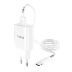   Dudao Travel Wall Charger hálózati töltő adapter, gyorstöltő, QC3.0 5V/2.4A, USB, USB/USB-C kábellel, fehér