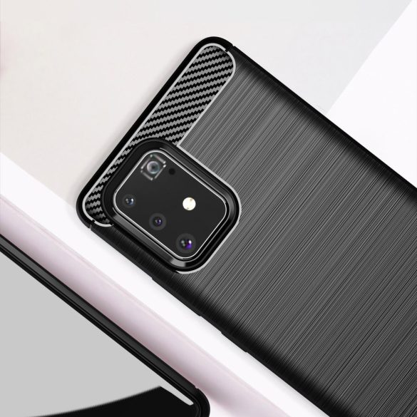 Carbon Case Flexible Samsung Galaxy S10 Lite hátlap, tok, fekete