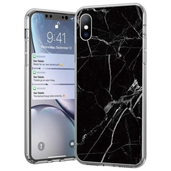 Wozinsky Marble cover Samsung Galaxy A51 márvány mintás hátlap, tok, fekete