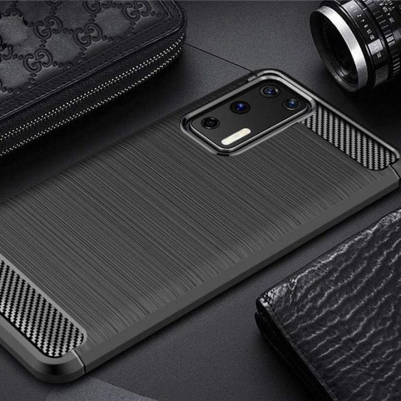 Carbon Case Flexible Huawei P40 hátlap, tok, fekete