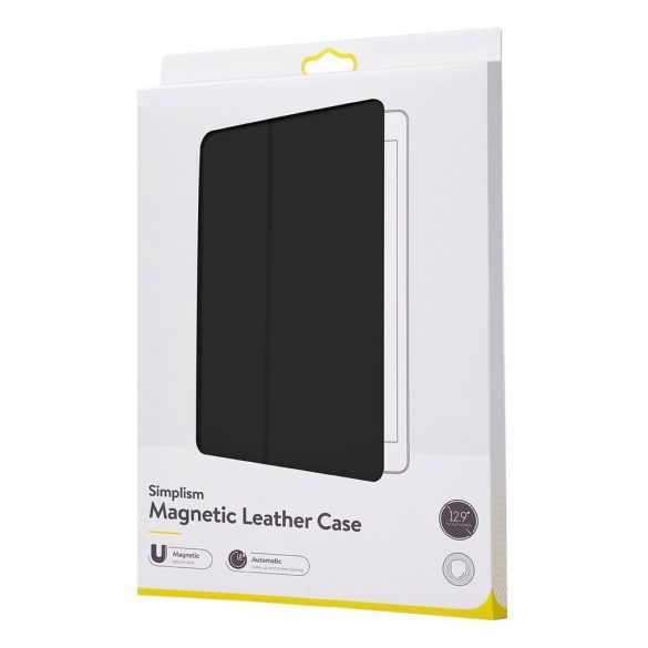 Baseus Simplism Magnetic Leather iPad Pro 12.9" (2018/2020) oldalra nyíló okos tok, fekete