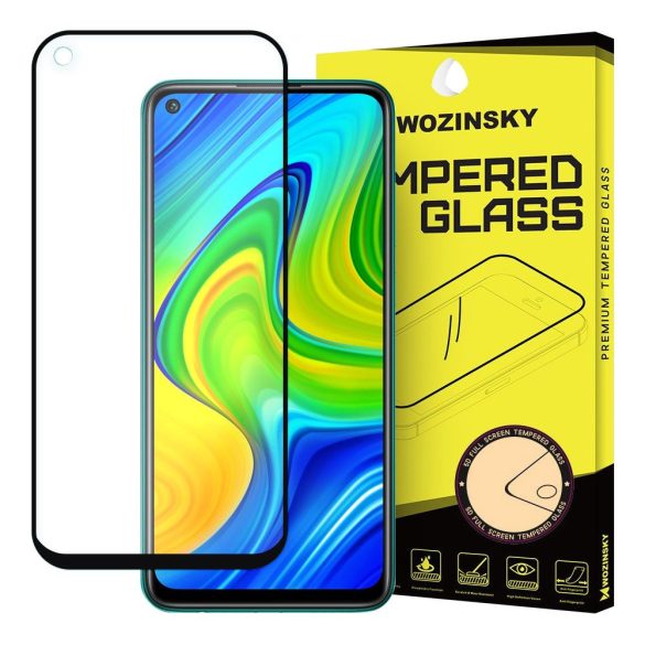 Wozinsky Xiaomi Redmi Note 9/Redmi 10X 4G 5D Full Glue, teljes kijelzős edzett üvegfólia (tempered glass) 9H keménységű, tokbarát, fekete