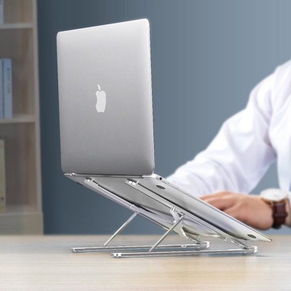 Laptop tartó állvány, 11'' - 13,8'', aluminium, összecsukható, ezüst