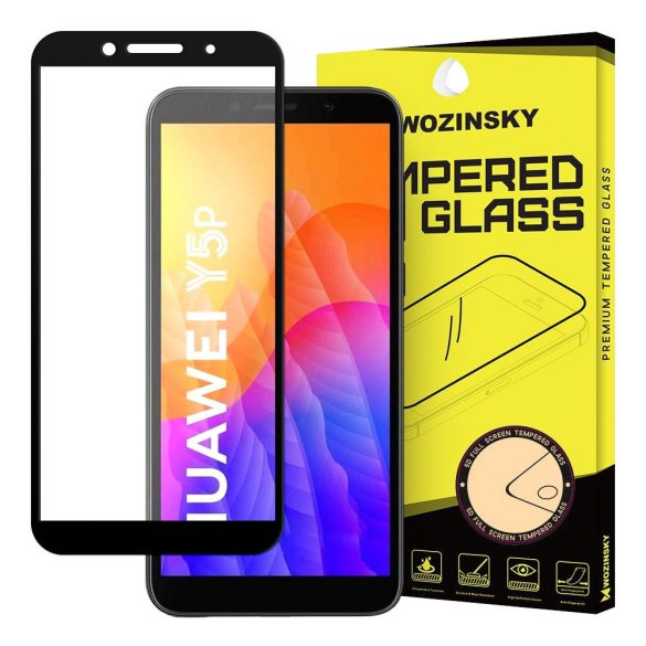 Wozinsky Huawei Y5P Glass Screen 5D Full Glue teljes kijelzős edzett üvegfólia (tempered glass), 9H keménységű, tokbarát, fekete