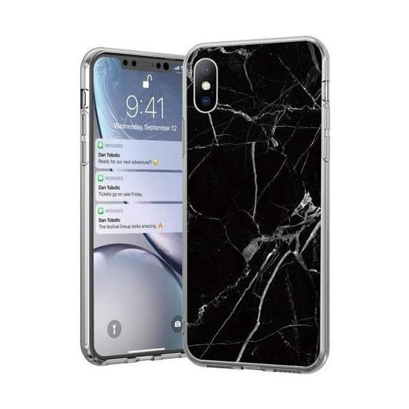 Wozinsky Marble cover Samsung Galaxy A21s márvány mintás hátlap, tok, fekete