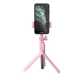   Baseus SUDYZP-F04 Bluetooth selfie stick, szelfi bot, háromlábú kitámasztó funkcióval, távirányítóval, rózsaszín