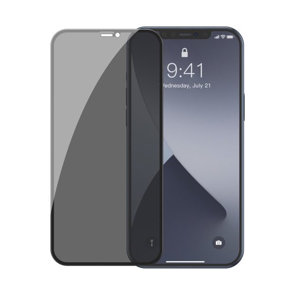 Baseus 2db iPhone 12/12 Pro 3D Full screen Anti Spy Tempered Glass, teljes kijelzős üvegfólia, fekete