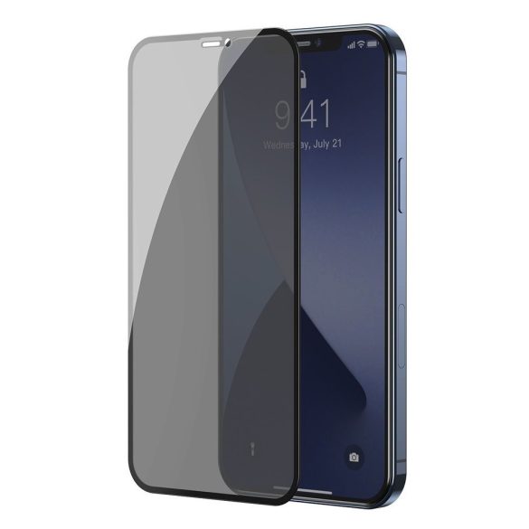 Baseus 2db iPhone 12/12 Pro 3D Full screen Anti Spy Tempered Glass, teljes kijelzős üvegfólia, fekete