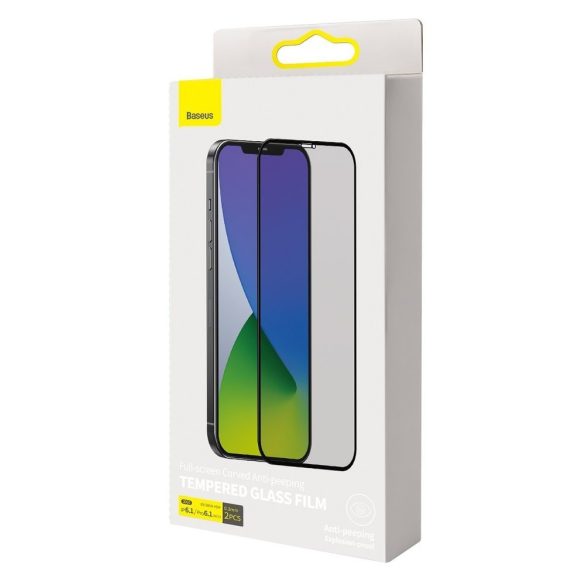 Baseus 2db iPhone 12/12 Pro 3D Full screen Anti Spy Tempered Glass, teljes kijelzős üvegfólia, fekete