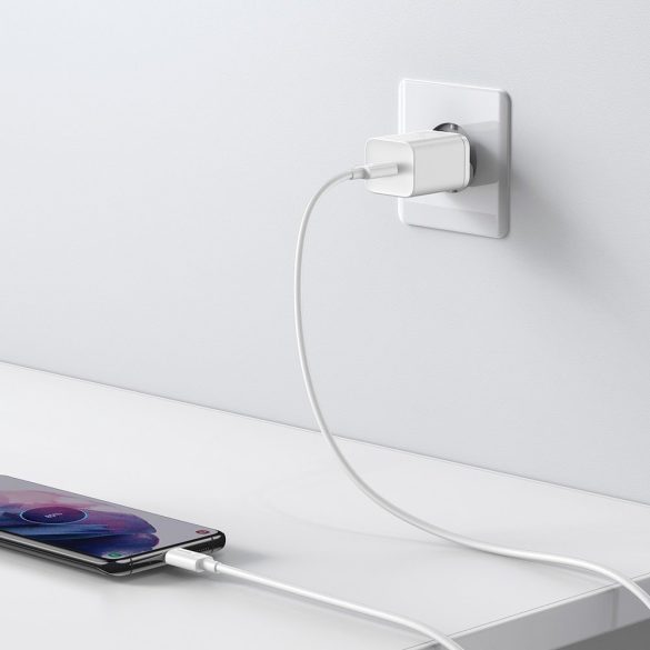 Baseus Super Si TZCCSUP-L02 USB-C hálózati töltő adapter, és USB-C/USB-C 1m kábel, gyorstöltő, 25W, PD, 3A, fehér