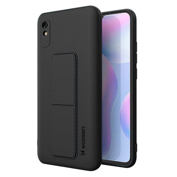 Wozinsky Kickstand Case Redmi 9A szilikon hátlap, tok, fekete 