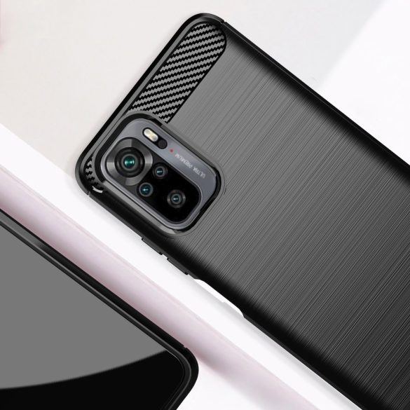 Carbon Case Flexible Xiaomi Redmi Note 10/Note 10S hátlap, tok, fekete