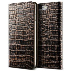   VRS Design (VERUS) iPhone 7 Plus Genuine Croco Diary oldalra nyíló bőr tok, arany