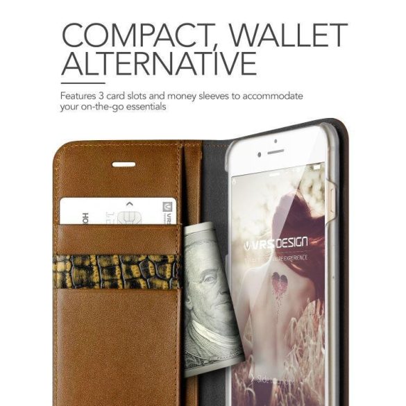 VRS Design (VERUS) iPhone 7 Plus Genuine Croco Diary oldalra nyíló bőr tok, arany